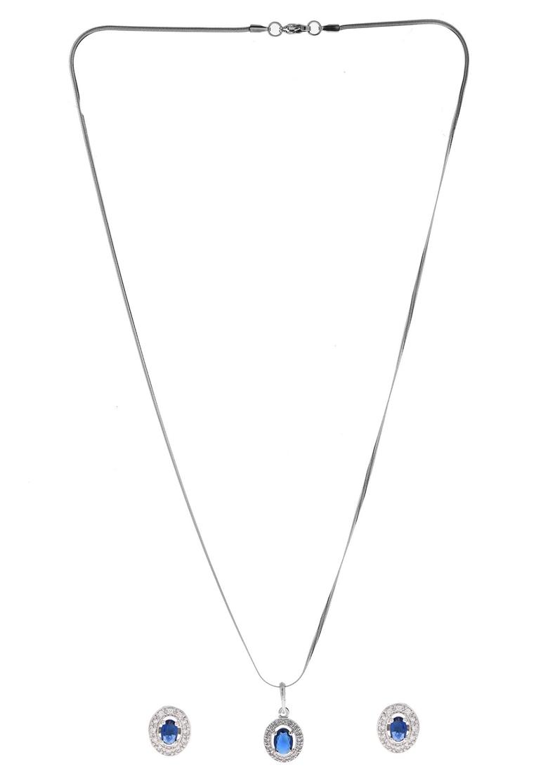Blue Blue Ad Studded Pendant With Chain And Earrings Set