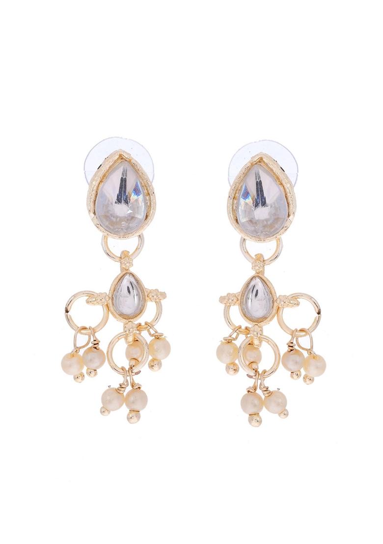 Gold Plated Layered Pearl Choker With Earrings Set