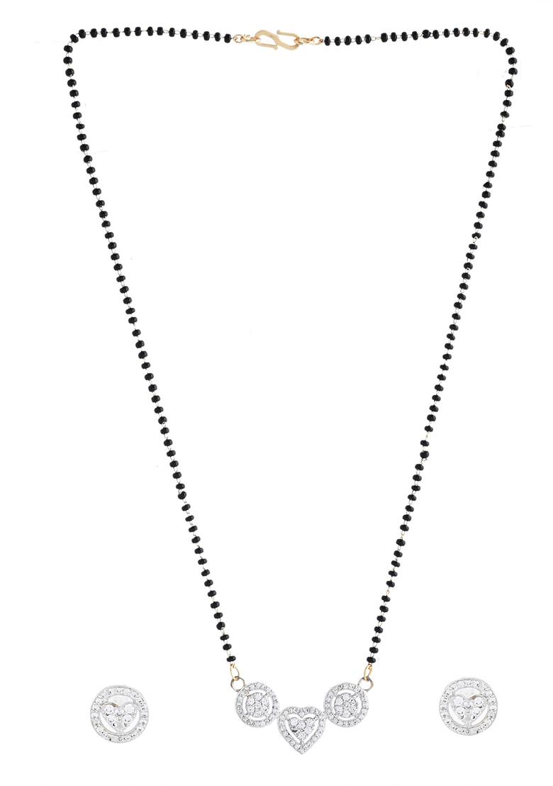 Gold Toned Ad Stone Studded Heart Shape Mangalsutra Set