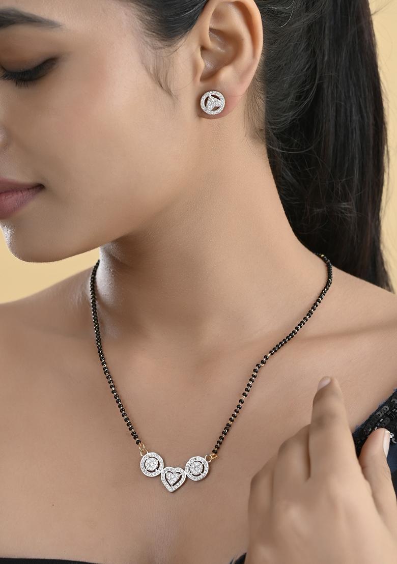 Gold Toned Ad Stone Studded Heart Shape Mangalsutra Set