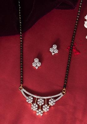 Gold Toned Ad Stone Studded Floral Mangalsutra Set