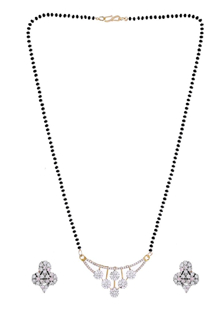 Gold Toned Ad Stone Studded Floral Mangalsutra Set
