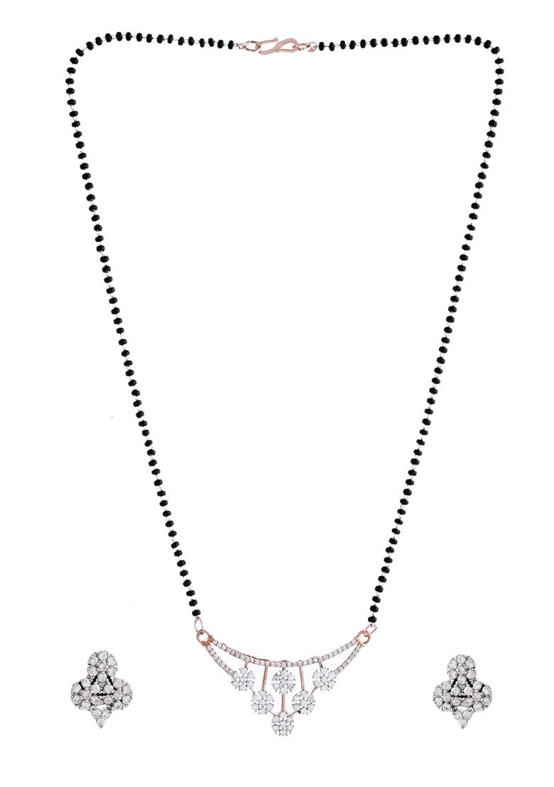 Rose Gold Rose Toned Ad Stone Studded Floral Mangalsutra Set