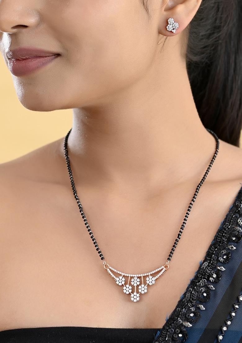 Rose Gold Rose Toned Ad Stone Studded Floral Mangalsutra Set