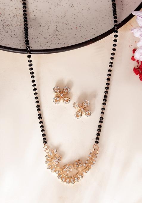 Rose Gold Rose Plated Stylish Ad Mangalsutra Set