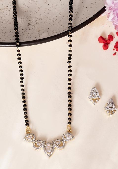 Gold Plated Tear Drop Shape Ad Mangalsutra Set