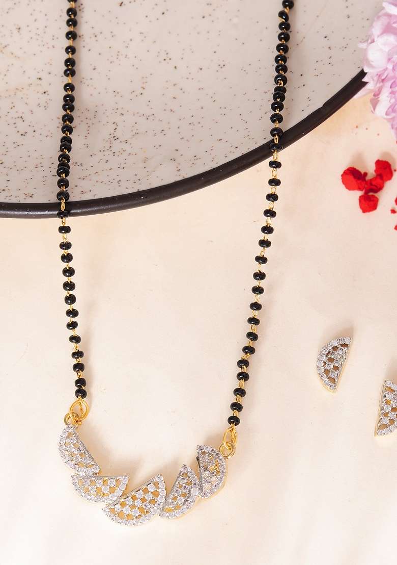 Gold Plated Semi Circle Shape Ad Mangalsutra Set - Indya