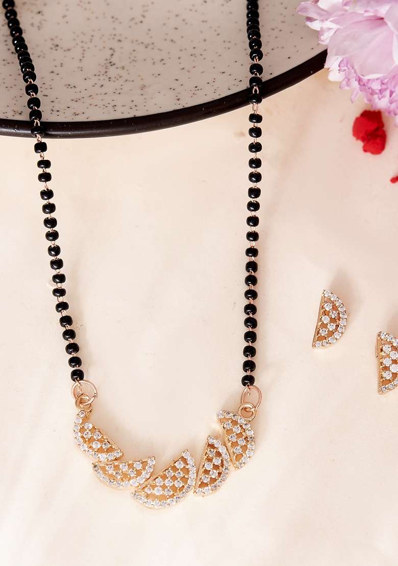 Rose Gold Rose Plated Semi Circle Shape Ad Mangalsutra Set - Indya