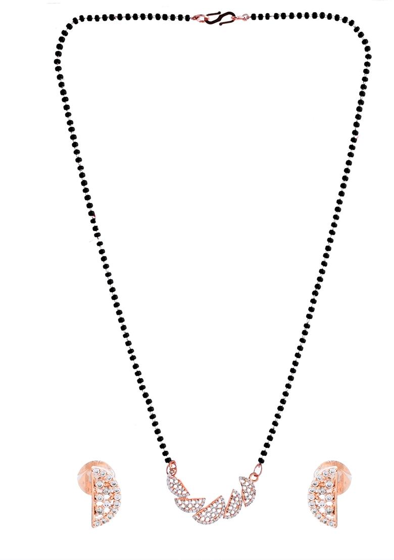 Rose Gold Rose Plated Semi Circle Shape Ad Mangalsutra Set