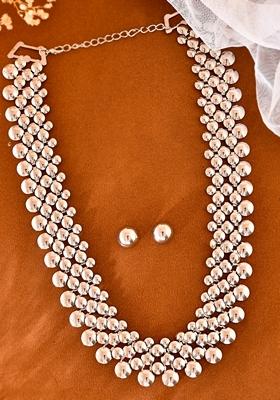 Silver Plated Long Necklace With Earrings Set