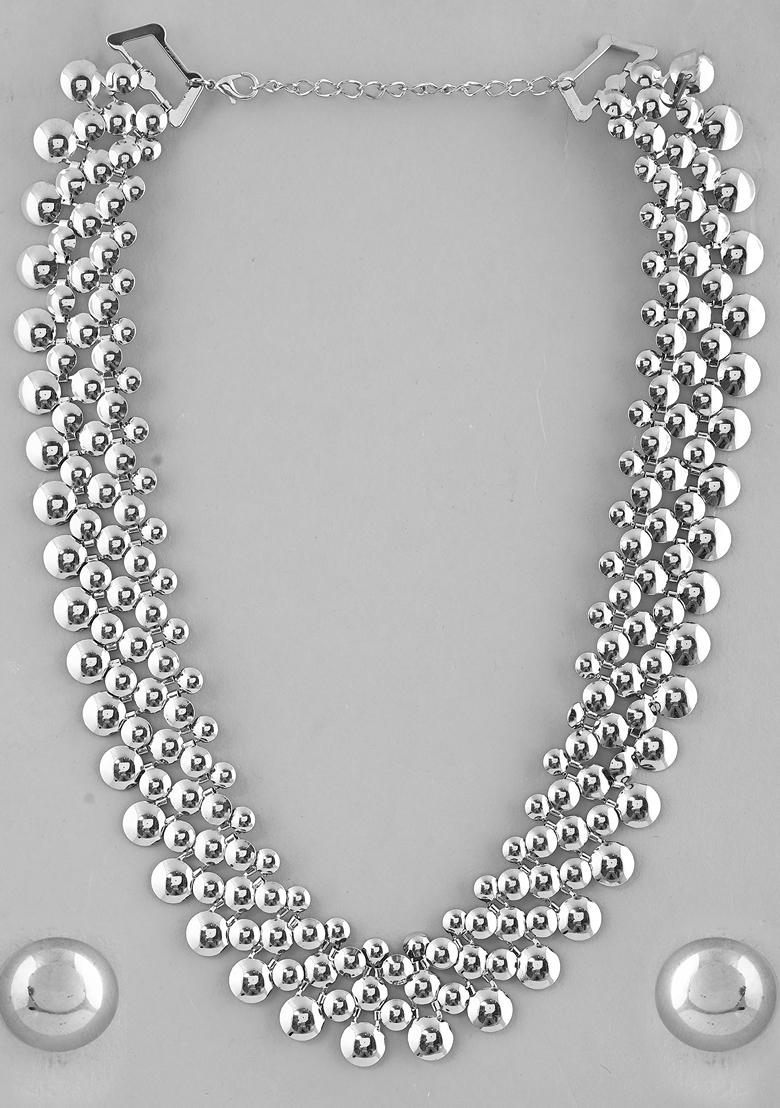 Silver Plated Long Necklace With Earrings Set