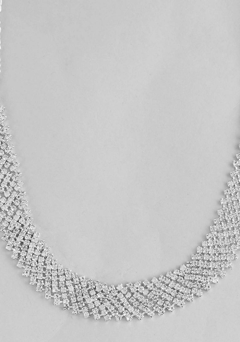 Silver Plated Ad Studded Choker And Earrings Set