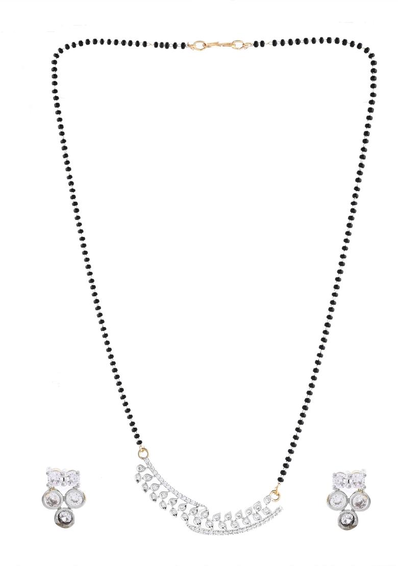 Silver Toned Ad Stone Studded Designer Mangalsutra Set