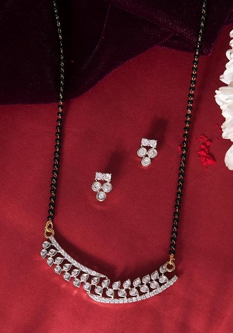 Silver Toned Ad Stone Studded Designer Mangalsutra Set