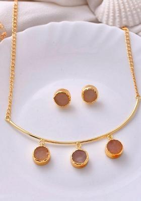 Gold One Gram Plated Stone Studded Necklace And Earrings Set