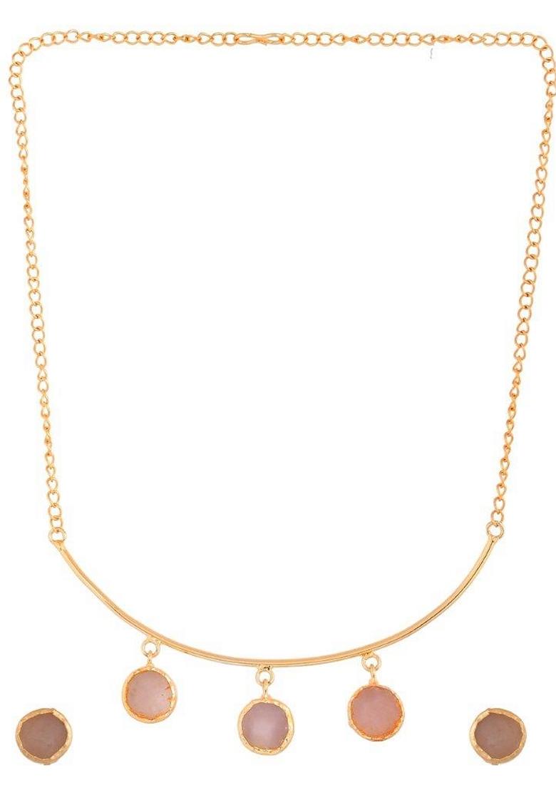 Gold One Gram Plated Stone Studded Necklace And Earrings Set
