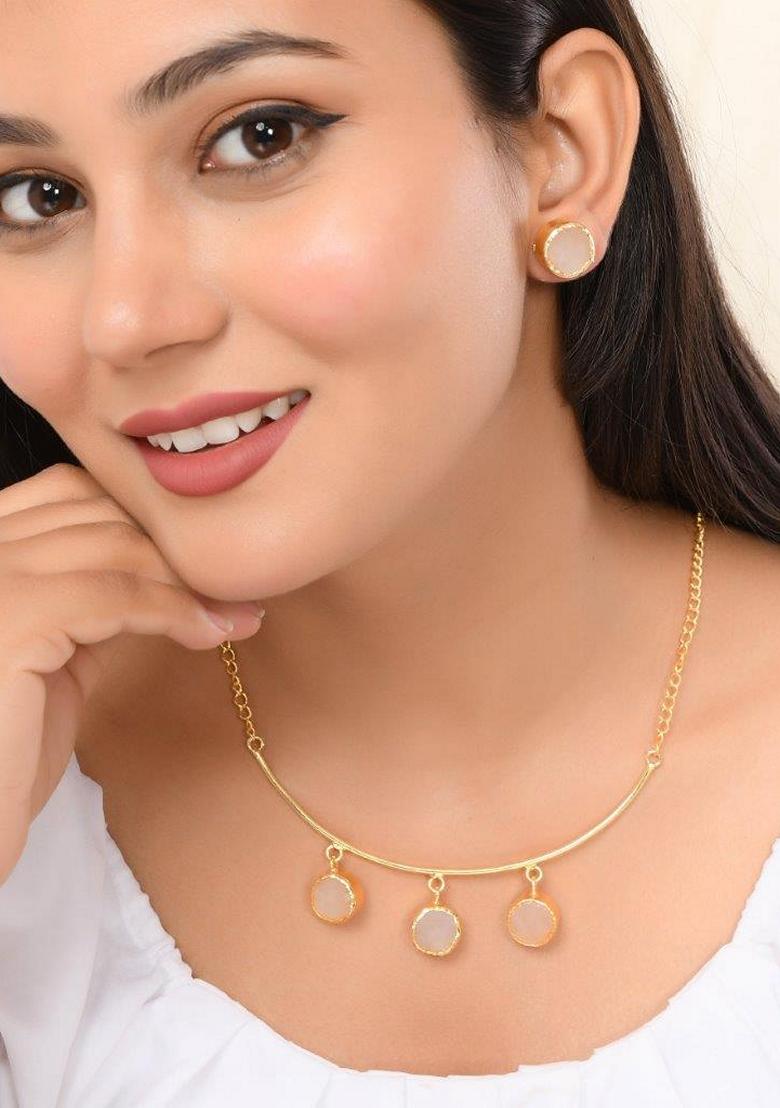 Gold One Gram Plated Stone Studded Necklace And Earrings Set