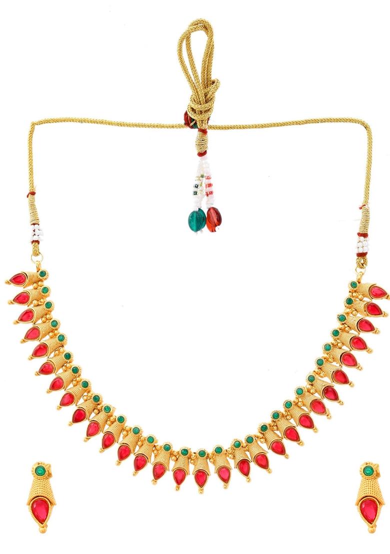 Gold Plated Tear Drop Shaped Designed Necklace With Earrings Set