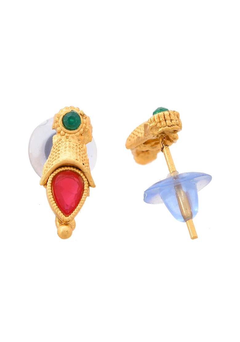 Gold Plated Tear Drop Shaped Designed Necklace With Earrings Set - Indya