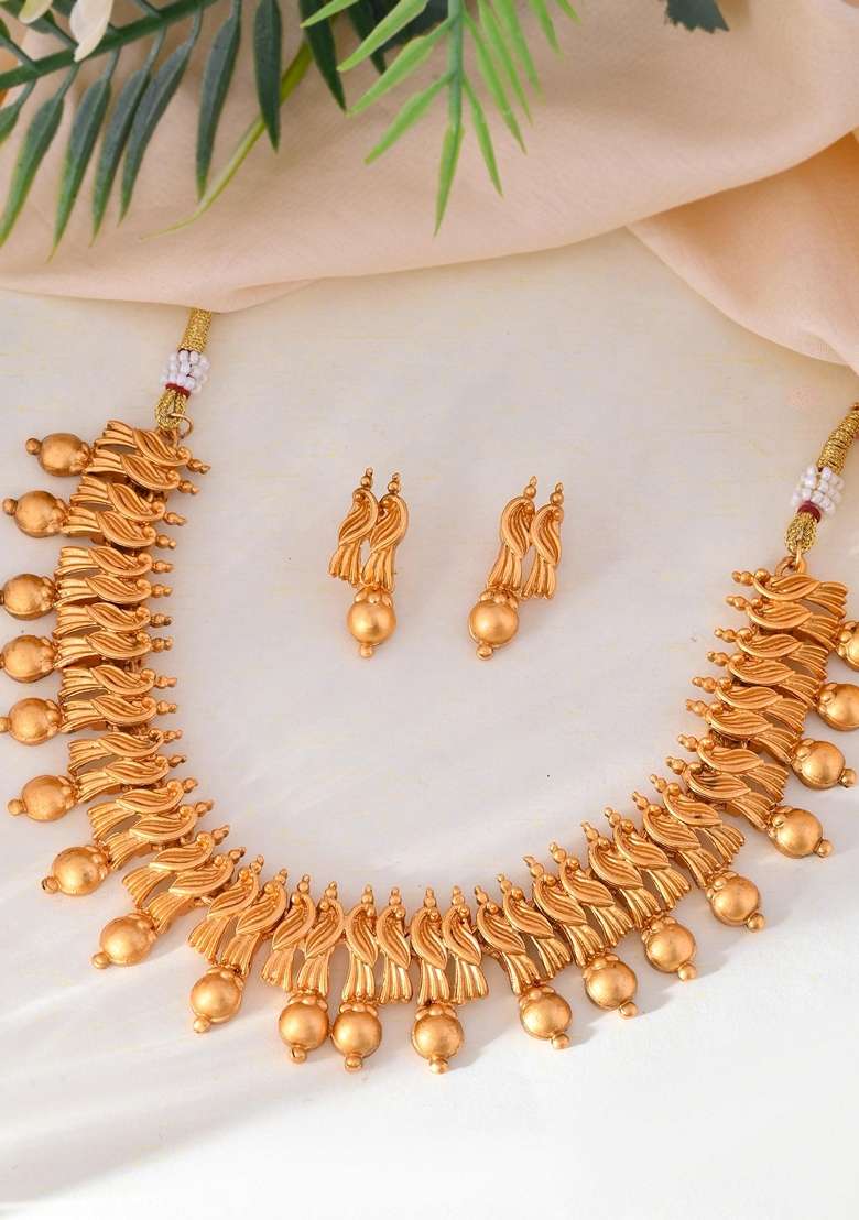 Gold Plated Designer Necklace With Earrings Set - Indya