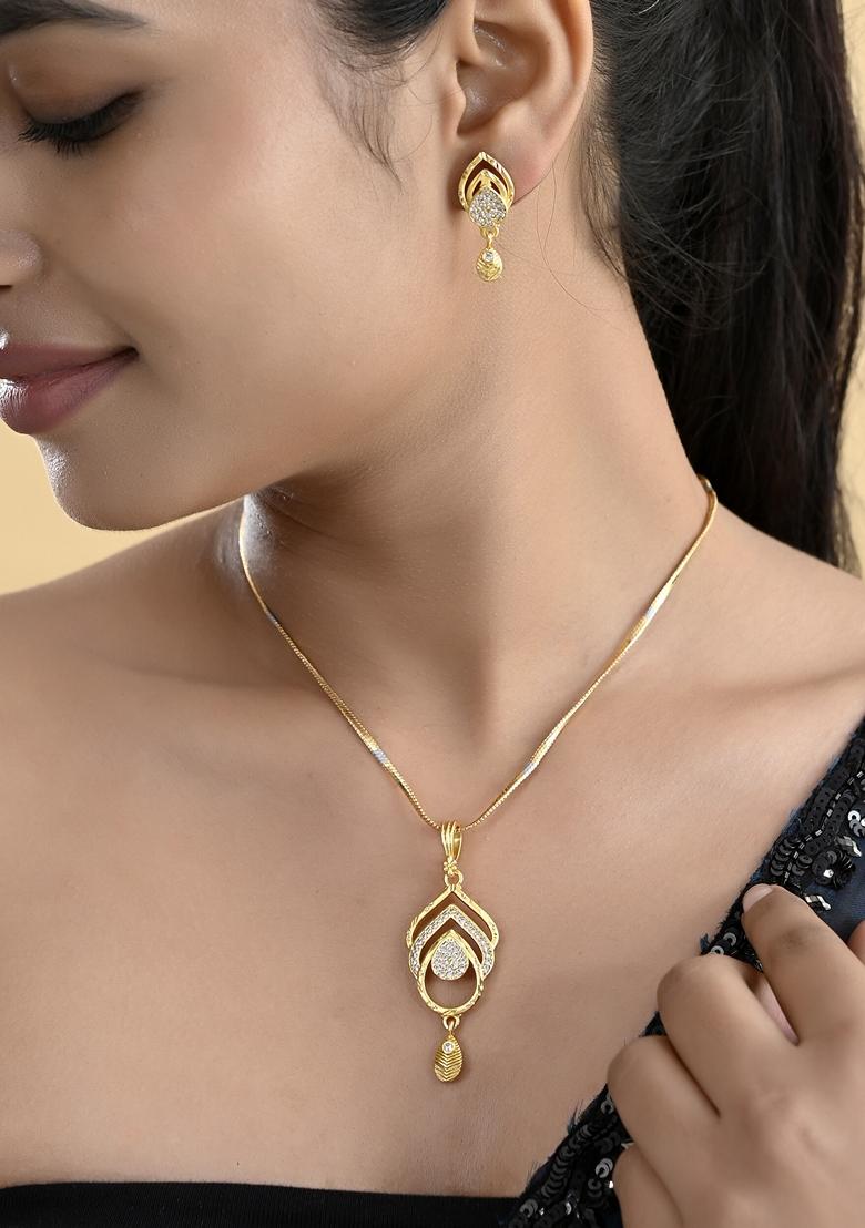 Gold Plated Ad Stone Studded Designer Chain Set