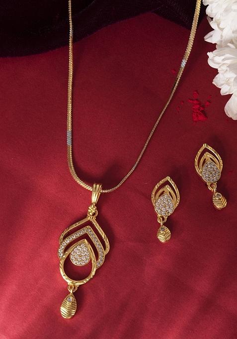 Gold Plated Ad Stone Studded Designer Chain Set