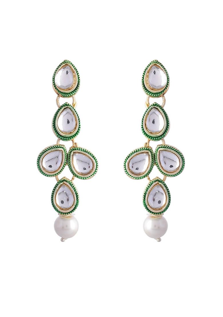 Green Pearl Kundan Necklace And Earring With Manag Tikka Necklace Set