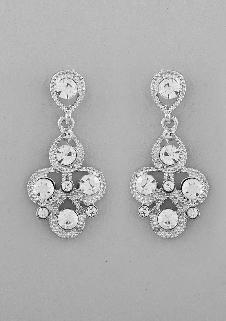 Silver Ad Stone Studded Plated Necklace And Earrings Set