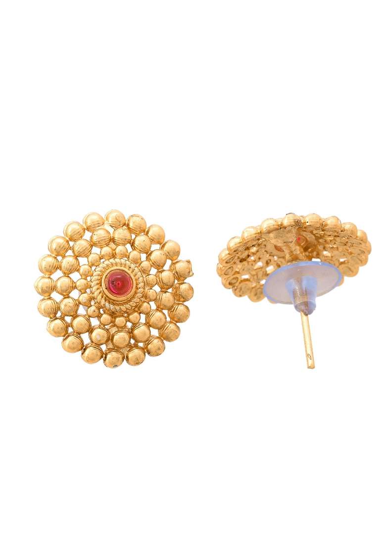 Gold Plated Circurlar Designed Necklace With Earrings Set - Indya