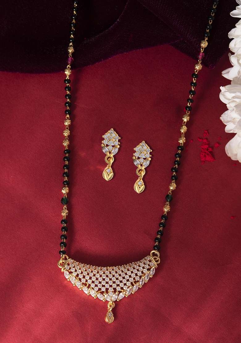 Gold Plated Ad Stone Studded Mangalsutra Set - Indya
