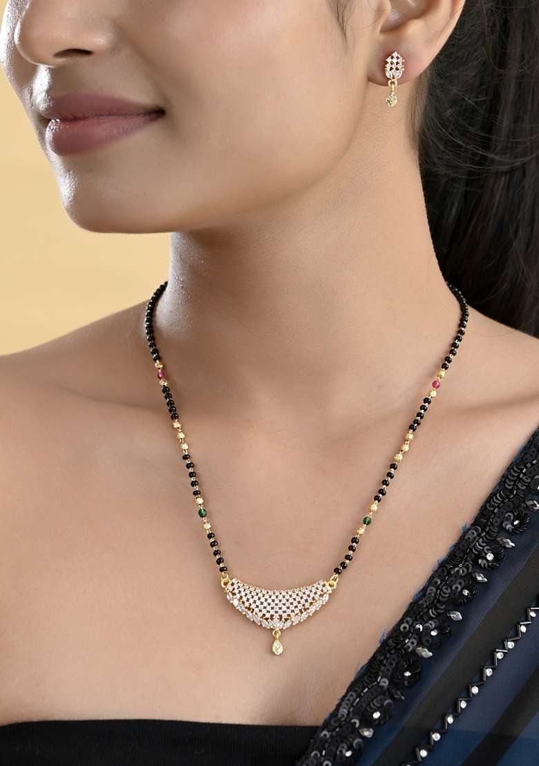 Gold Plated Ad Stone Studded Mangalsutra Set - Indya