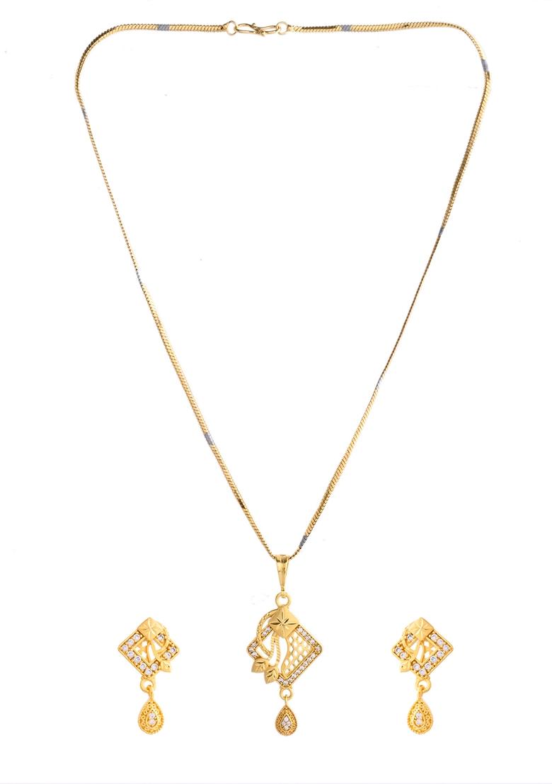 Gold Plated Ad Stone Studded Geometrical Design Chain Set