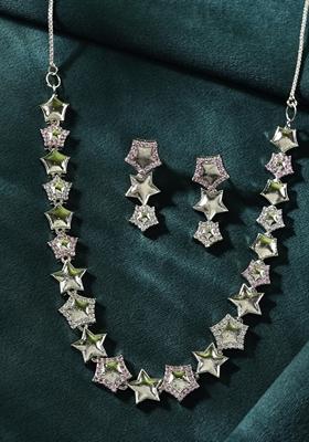 Silver Plated Star Shaped Necklace With Earrings Set