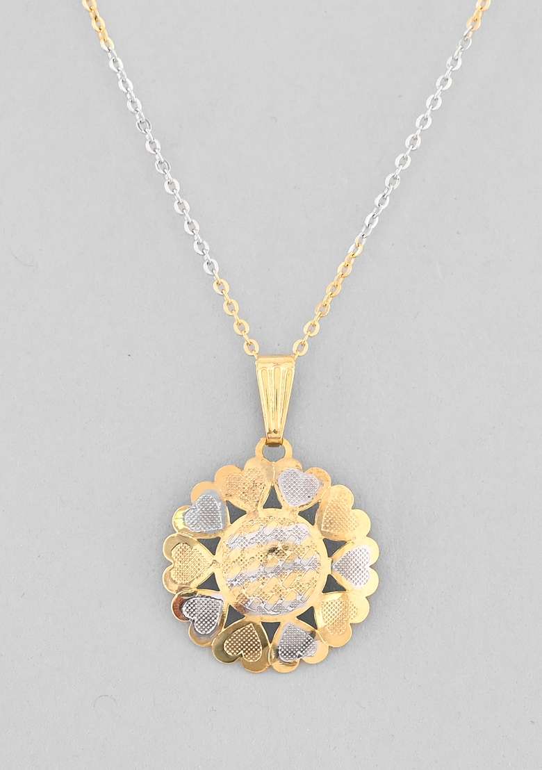 Gold Plated Chain With Flower Shaped Pandent And Earrings - Indya