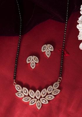 Gold Plated Stylish Tear Drop Ad Mangalsutra Set