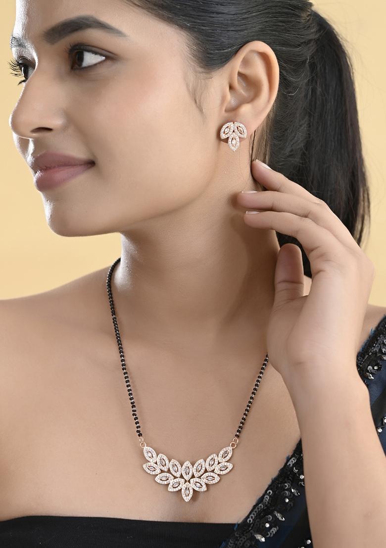 Gold Plated Stylish Tear Drop Ad Mangalsutra Set