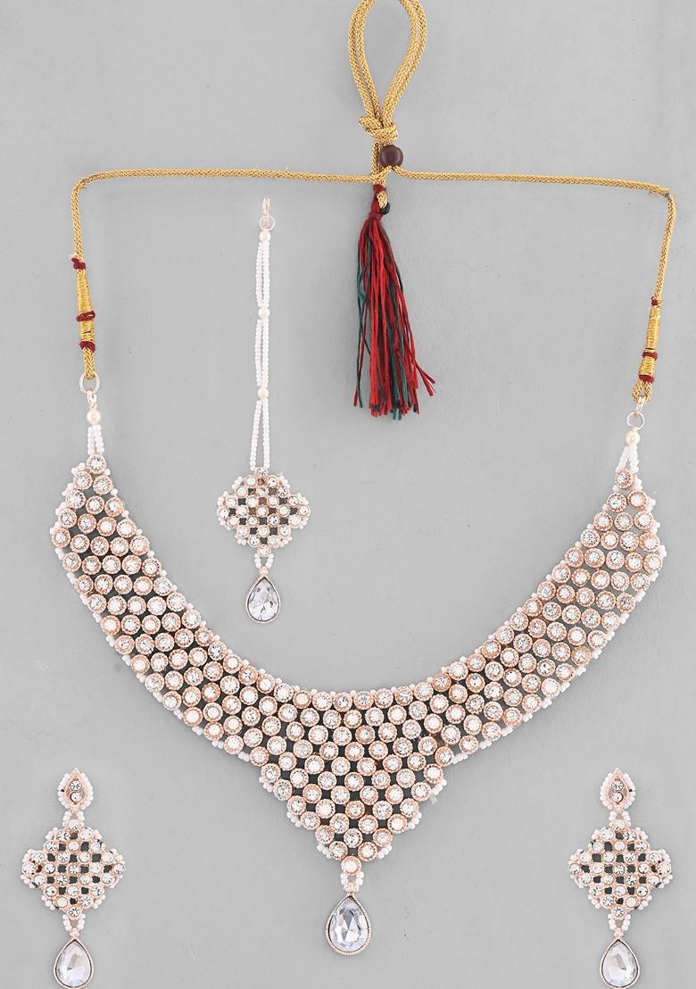 Silver Plated Party Wear Ad Choker Necklace Necklace Set