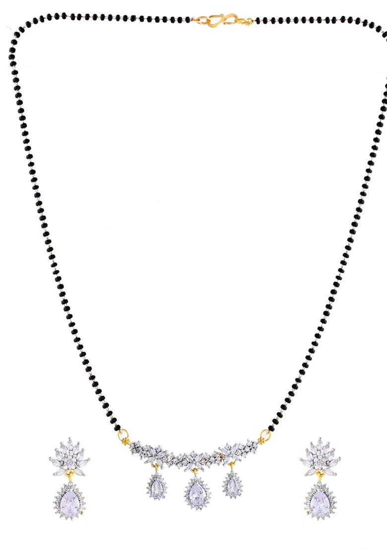 Gold Toned Ad Stone Studded Tear Drop Design Mangalsutra Set