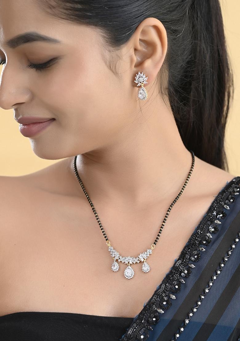 Gold Toned Ad Stone Studded Tear Drop Design Mangalsutra Set