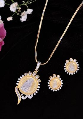Gold Dual Toned Ad Studded Plated Coin Chain Set