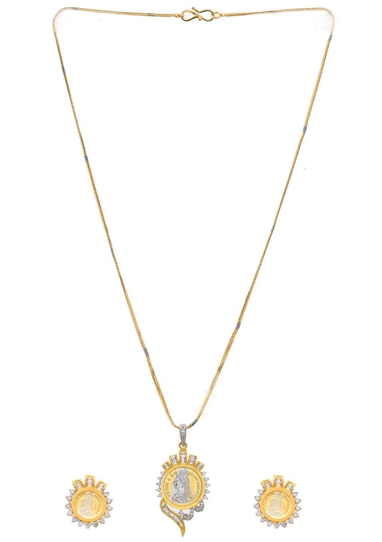 Gold Dual Toned Ad Studded Plated Coin Chain Set