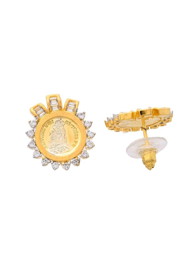 Gold Dual Toned Ad Studded Plated Coin Chain Set - Indya