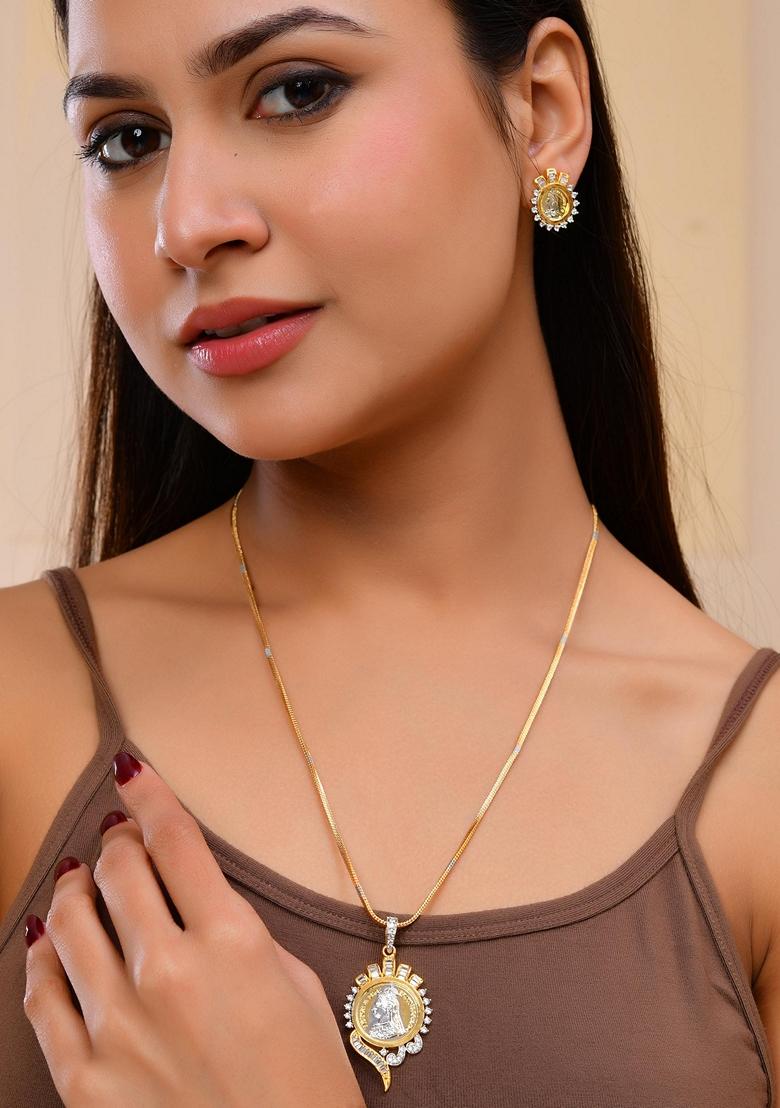 Gold Dual Toned Ad Studded Plated Coin Chain Set