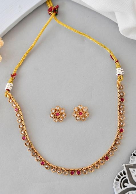 Gold Plated Designer Handcrafted Necklace With Earrings