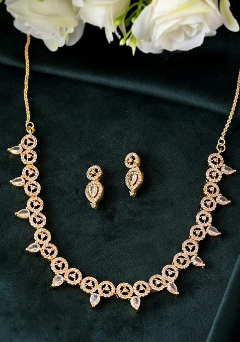 Gold Plated Ad Studded Necklace Set