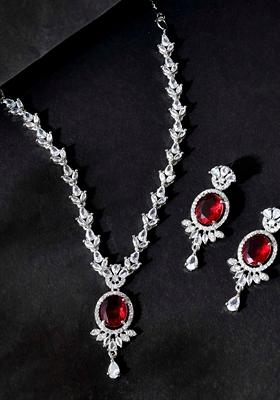Maroon Ad Studded Necklace Set