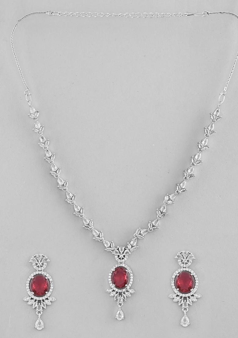 Maroon Ad Studded Necklace Set