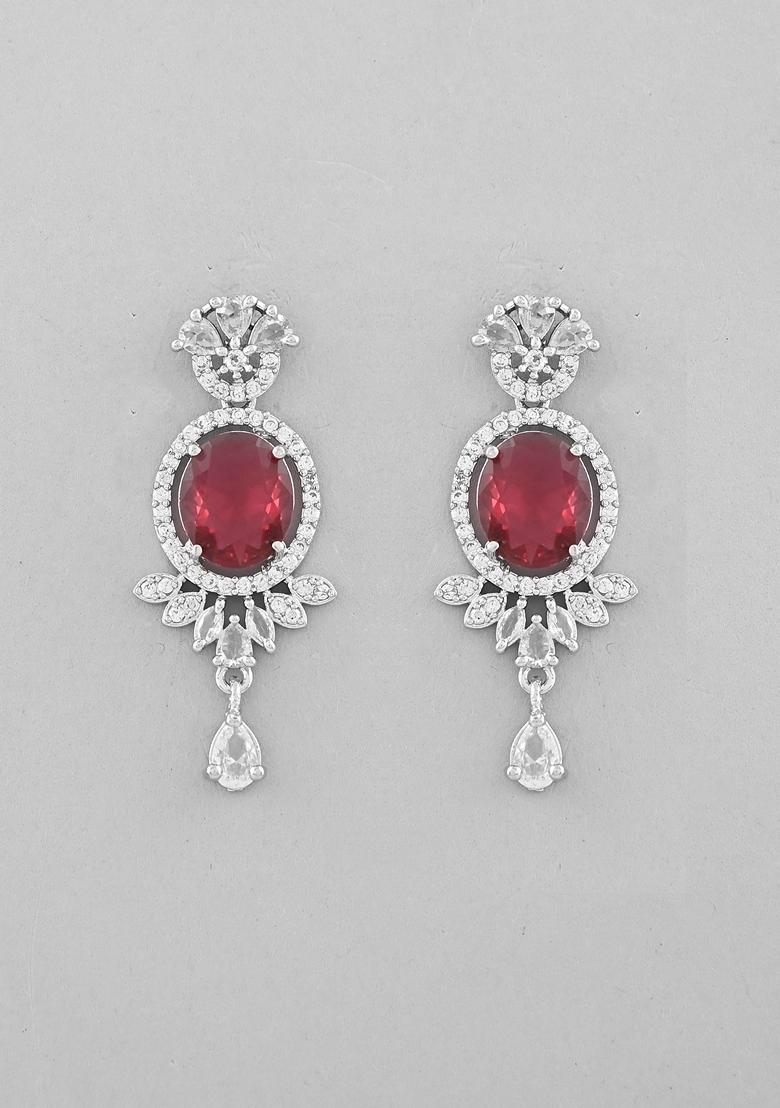 Maroon Ad Studded Necklace Set