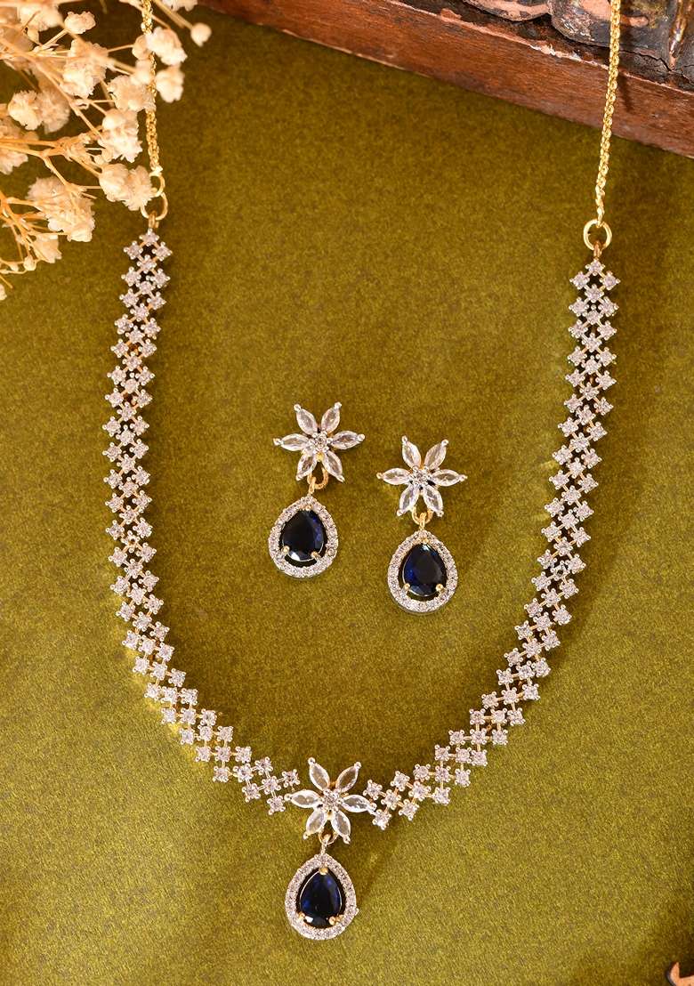 Blue Ad Studded Necklace Set - Indya