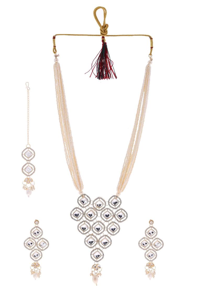 White Stone With Beaded Long Necklace Set